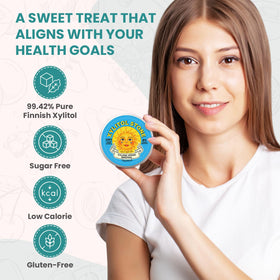 Xylitol Stone Lemon tin showcases citrus flavor without sugar for fresh breath.