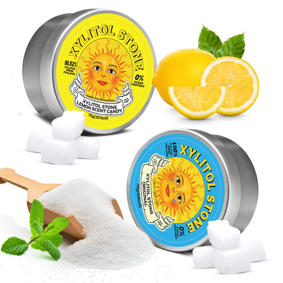Xylitol Stone Original tin with sugar-free candy for on-the-go refreshment.