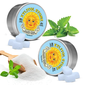 Xylitol Stone peppermint booster tin for fresh breath on the go
