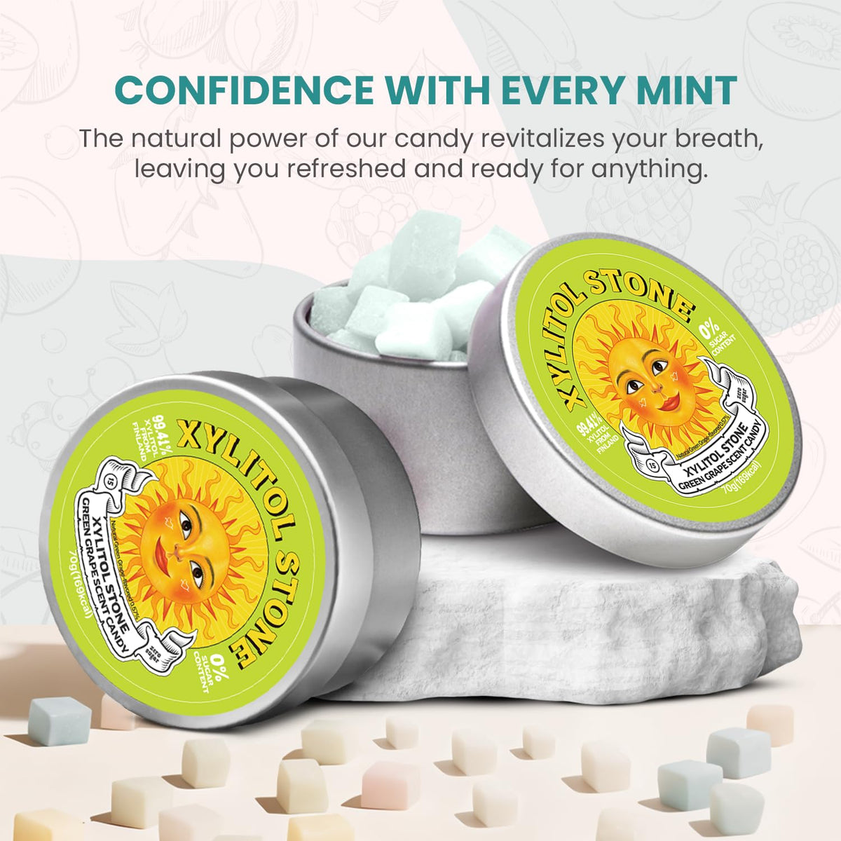 XYLITOL STONE sugar-free hard candy in convenient pack.