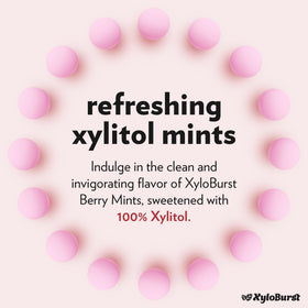 Xyloburst Berry Mints bag close-up with vegan and gluten-free labeling