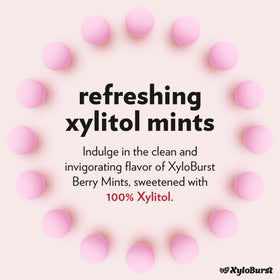 Xyloburst Berry mints bag open with resealable packaging for on-the-go use.