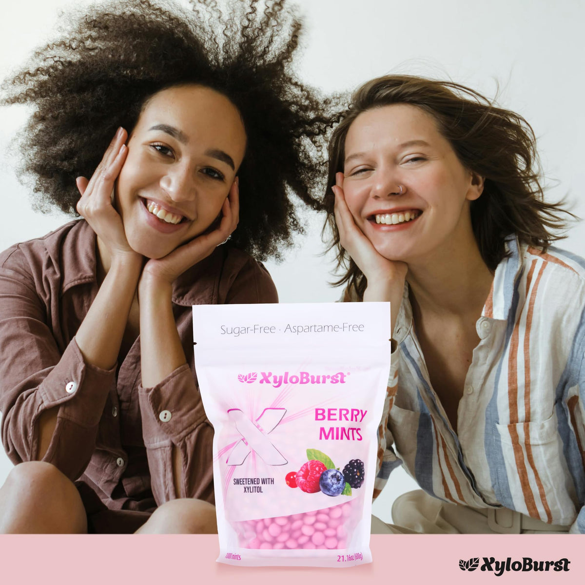 Xyloburst Berry mints on a counter suggest daily oral care ritual.