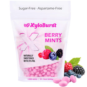 Xyloburst Berry Mints pack front, sugar-free breath freshener