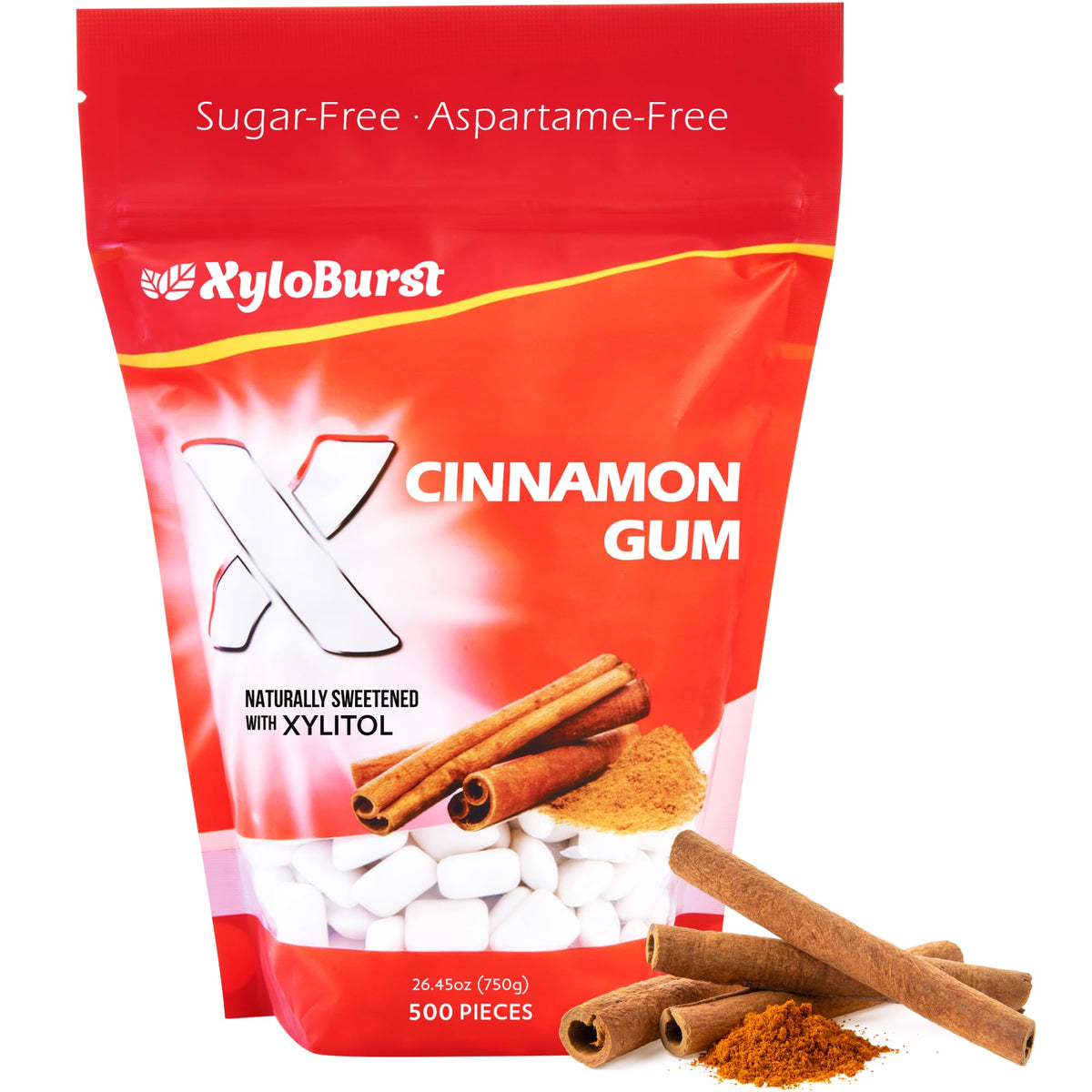XyloBurst Cinnamon gum pack shot for long-lasting fresh breath