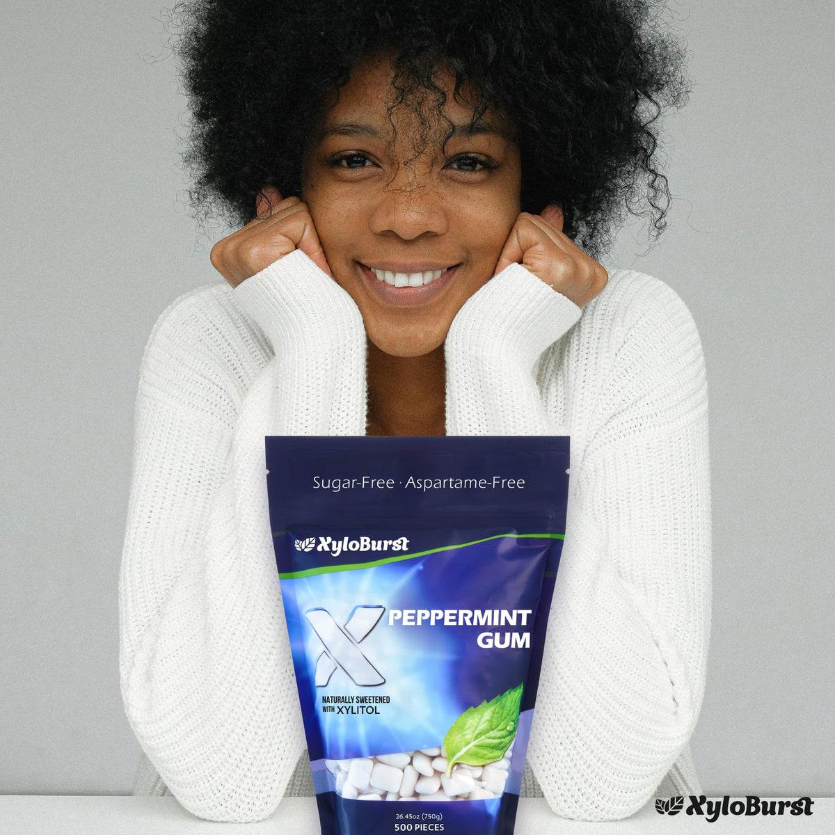 Xyloburst 500-count bag on desk for bulk daily refreshment.