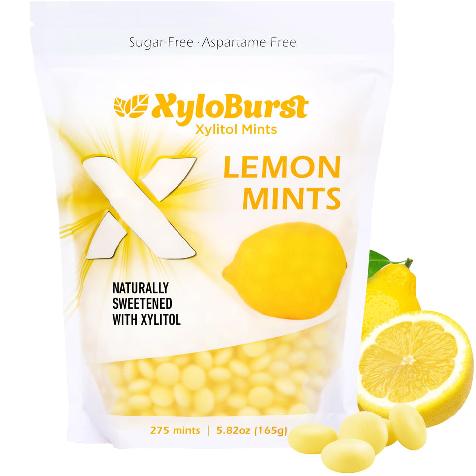 Xyloburst Lemon Mints pack shows bright lemon flavor for daily freshness