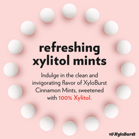 Xyloburst cinnamon flavor mint close-up ready to freshen breath.