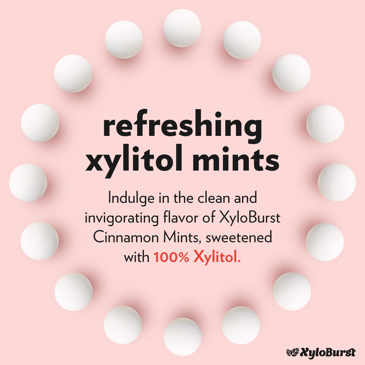 XyloBurst mints closeup showcases xylitol sweetness and sugar-free pleasure.