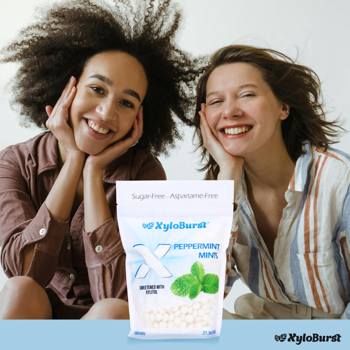Xyloburst mints natural flavors label suggests peppermint variety and guilt-free snacking.