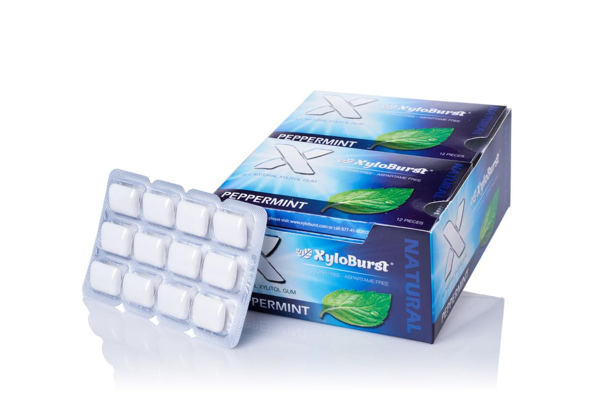 Xyloburst peppermint gum blister pack for on-the-go freshness.