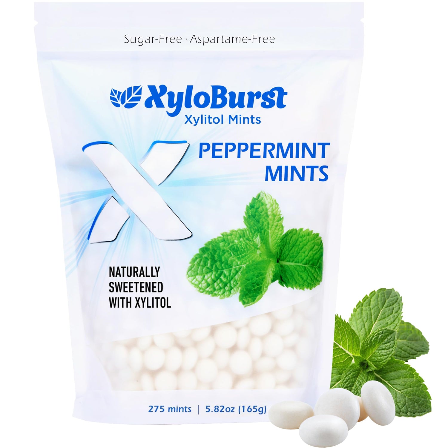 Xyloburst refreshing xylitol mints bottle promotes fresh breath.