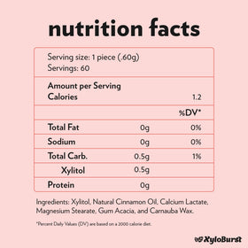 XyloBurst xylitol ingredients panel indicates sugar-free option.