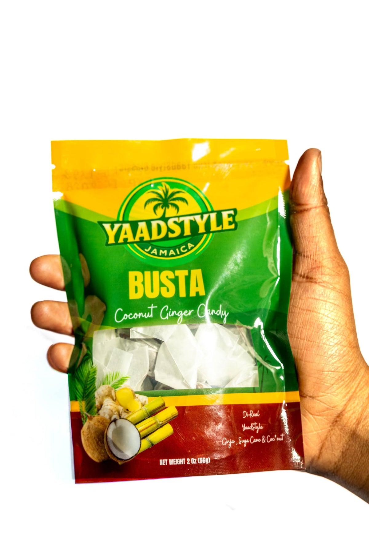 YaadStyle Busta close-up of chewy texture and coconut-ginger mix, ideal for a tasty snack.