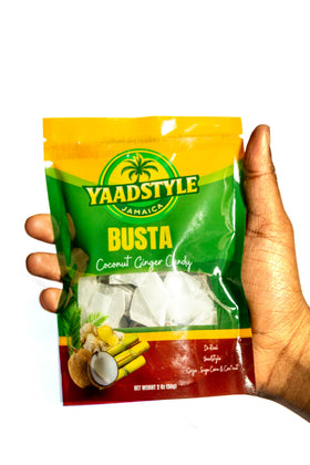 YaadStyle Busta close-up of chewy texture and coconut-ginger mix, ideal for a tasty snack.