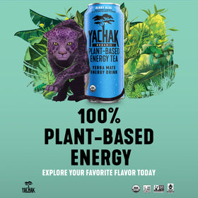 Label closeup on Yachak Berry Blue shows gluten-free status and organic origin.