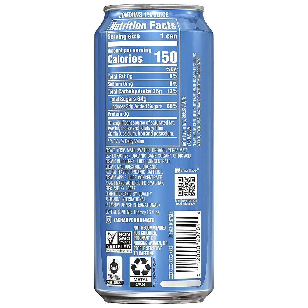 Yachak Berry Blue packaging displays USDA Organic and Non-GMO certifications.
