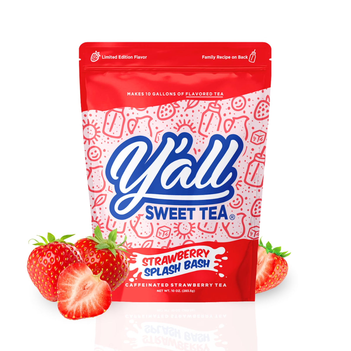 Y’all Sweet Tea Strawberry Splash Bash tea bag for quick gallon batches.