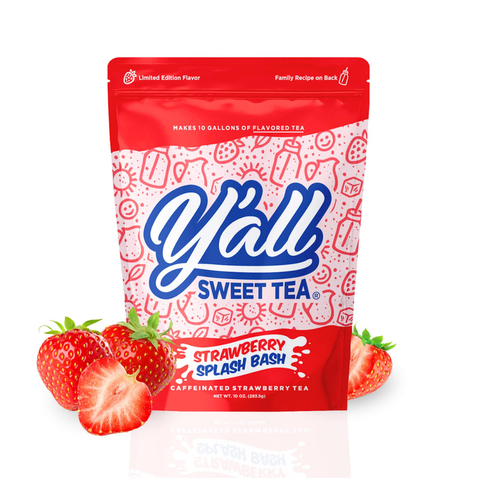 Y’all Sweet Tea Strawberry Splash Bash tea bag for quick gallon batches.