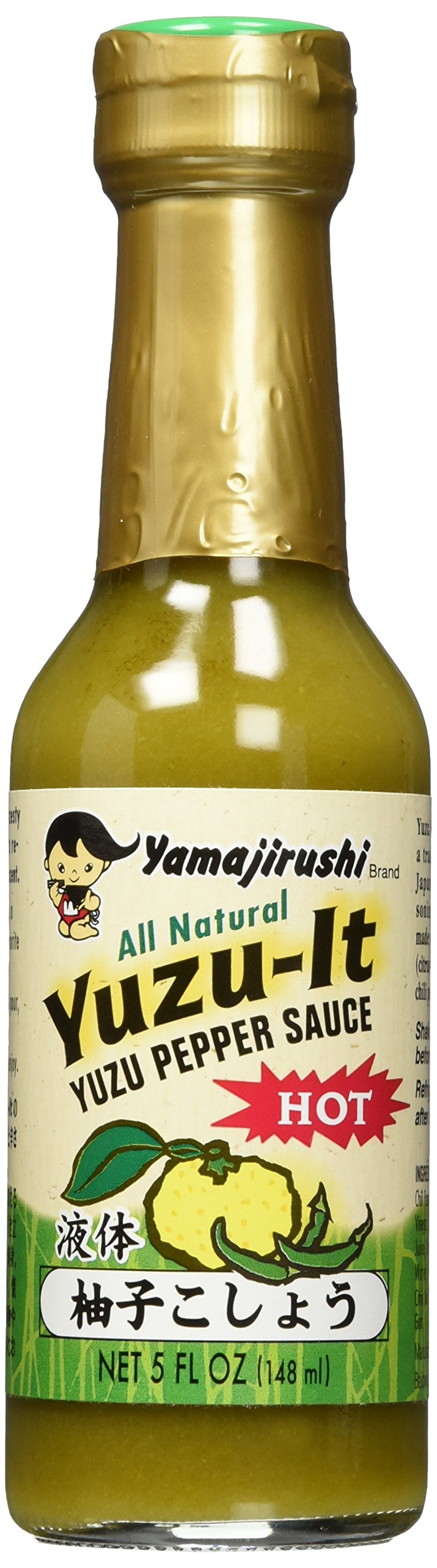 Yamajirushi Yuzu-it Yuzu Pepper Sauce bottle pouring, delivering bright citrus heat for wings, marinades, and dipping