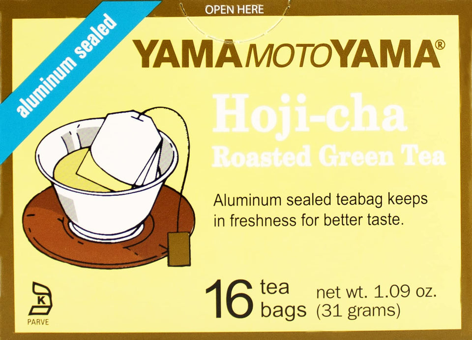 Yamamotoyama Hojicha green tea 16-bag pack of 6, mellow roasted flavor ideal for evening relaxation