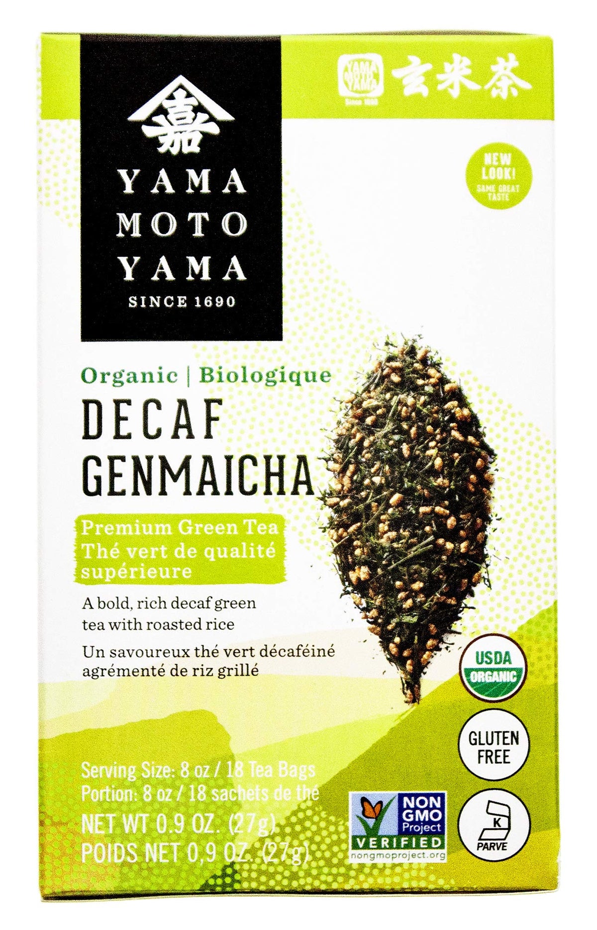 Yamamotoyama organic decaf Genmaicha tea bag, caffeine-free with toasty roasted rice flavor