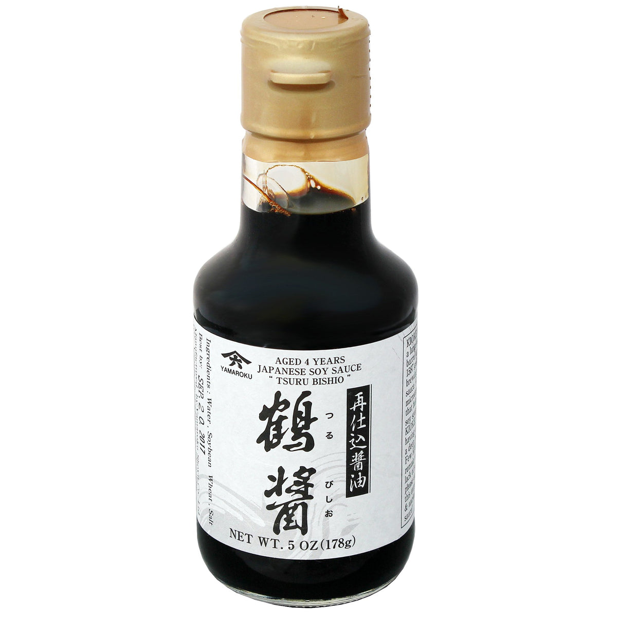 Yamaroku Tsuru Bishio bottle front showcasing premium aged soy sauce