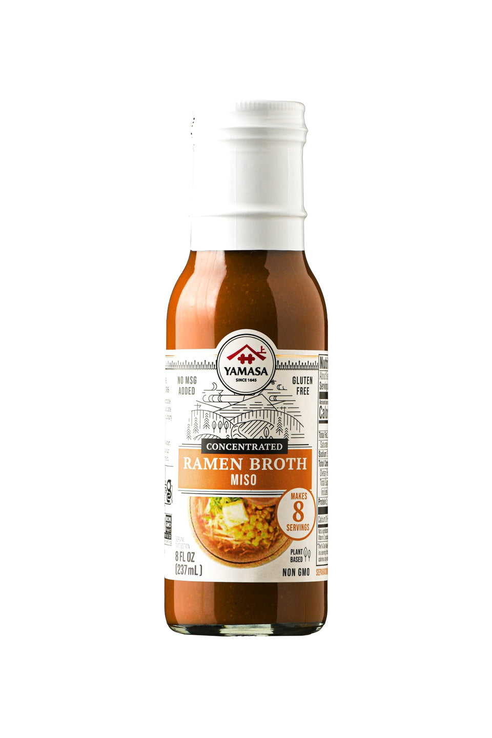 Yamasa artisanal miso ramen broth concentrate in an 8oz jar for rich gluten-free flavor.