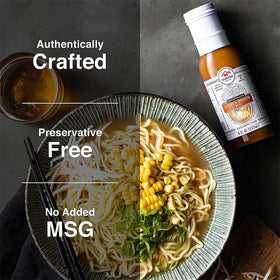Yamasa broth label closeup highlighting no MSG and preservative-free ingredients.