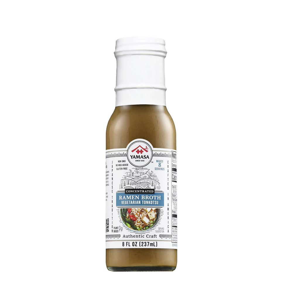 Yamasa artisanal tonkotsu broth jar label highlighting gluten-free and no MSG.