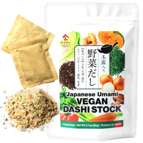 YAMASAN KYOTO UJI dashi packet on shelf, premium vegan umami base for soups.