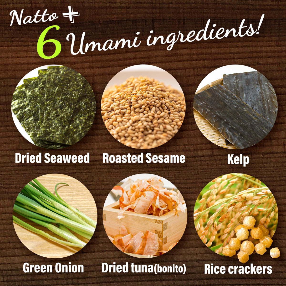YAMASAN KYOTO UJI Natto Furikake ingredients close-up showing six umami elements