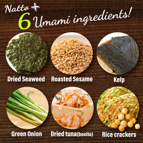 YAMASAN KYOTO UJI Natto Furikake ingredients close-up showing six umami elements