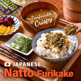 YAMASAN KYOTO UJI Natto Furikake being sprinkled on rice to boost flavor