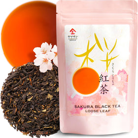 YAMASAN KYOTO UJI Sakura Black Tea loose leaves show Benifuuki with floral notes for a relaxing moment.