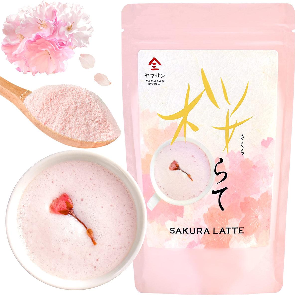 YAMASAN KYOTO UJI Sakura Latte pink foam in cup for a cozy spring moment