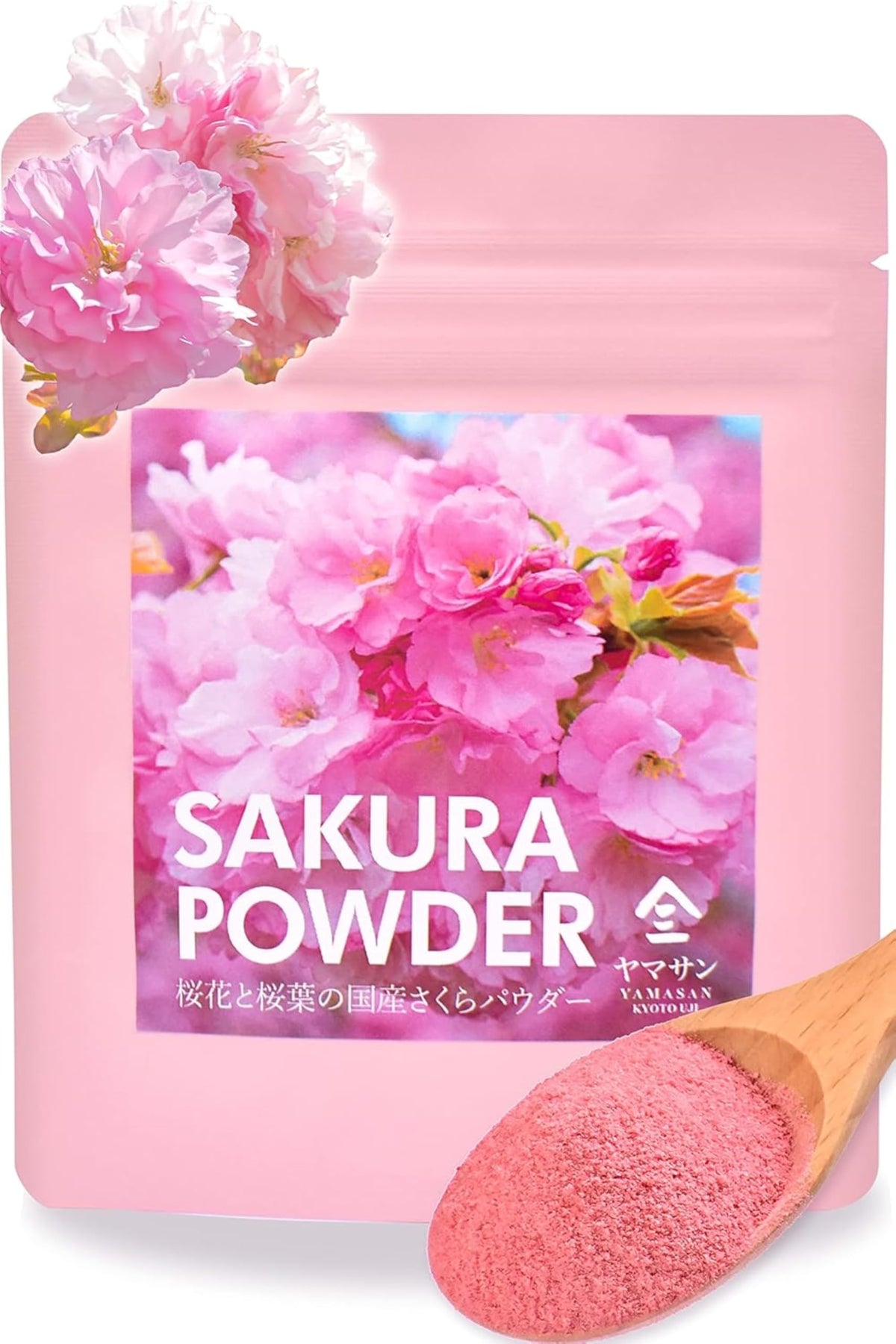 YAMASAN KYOTO UJI Sakura powder pouring creates delicate pink color for baking.