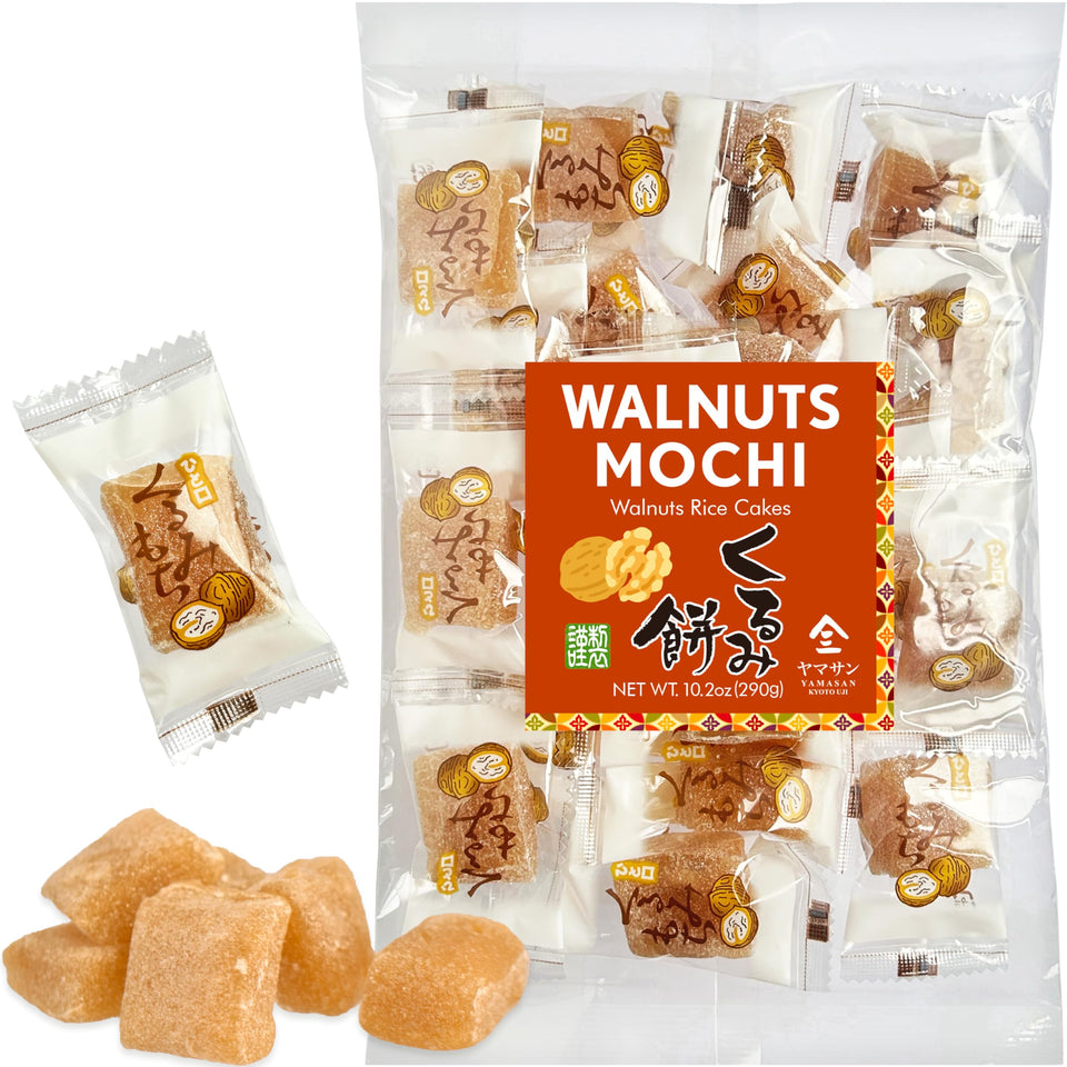 Yamasan Kyoto Uji walnut mochi close-up, rich and chewy walnut center.