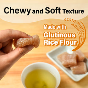 Walnut-filled mochi cross-section shows nutty filling and soft texture.