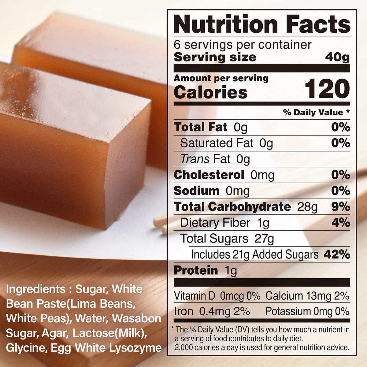 YAMASAN KYOTO UJI yokan ingredients show gluten-free and no artificial color