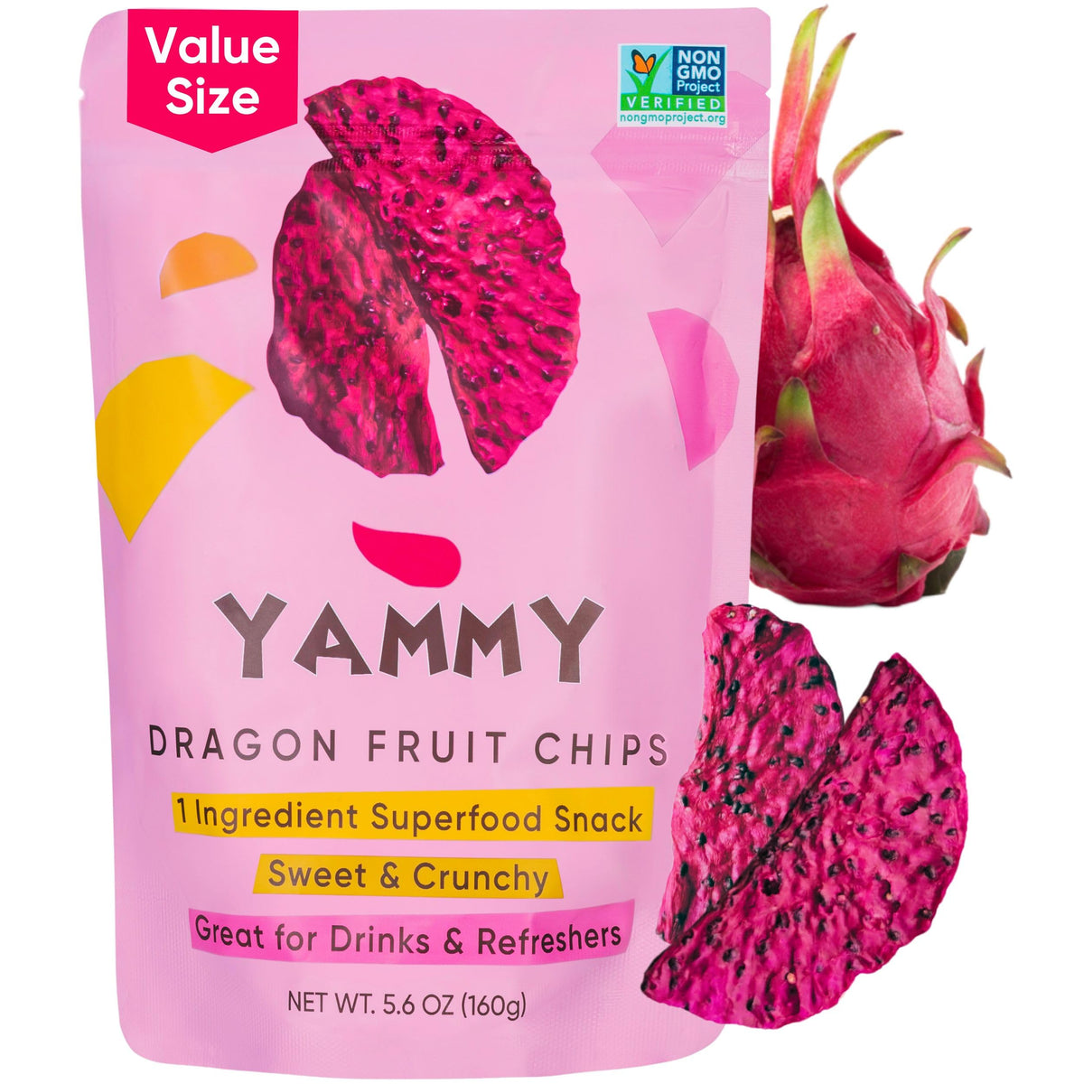 Yammy dried dragon fruit chips added to a smoothie for tropical flavor