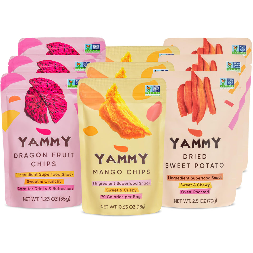 Yammy sweet potato sticks in a portable pouch for on-the-go energy.