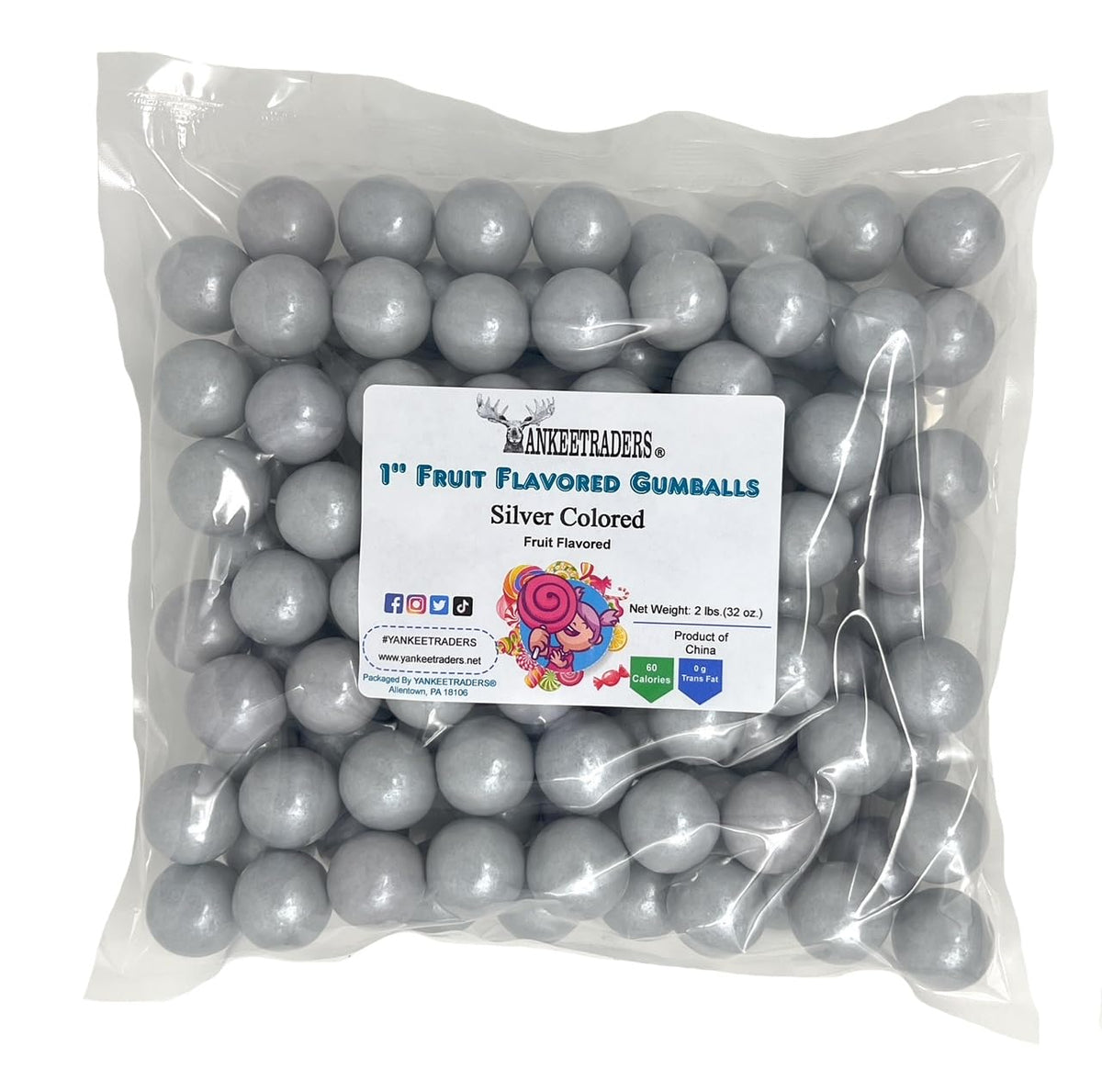 YANKEETRADERS silver fruit gumballs 1-inch ideal for candy tables and party decor