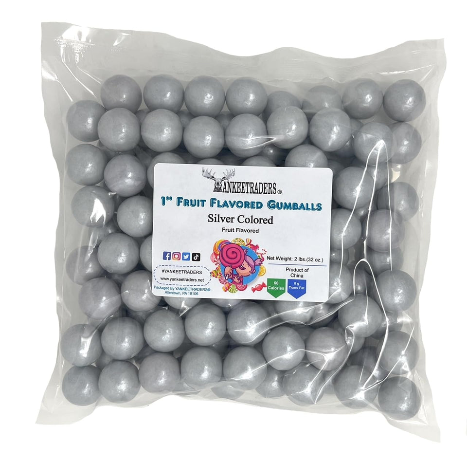 YANKEETRADERS silver fruit gumballs 1-inch ideal for candy tables and party decor