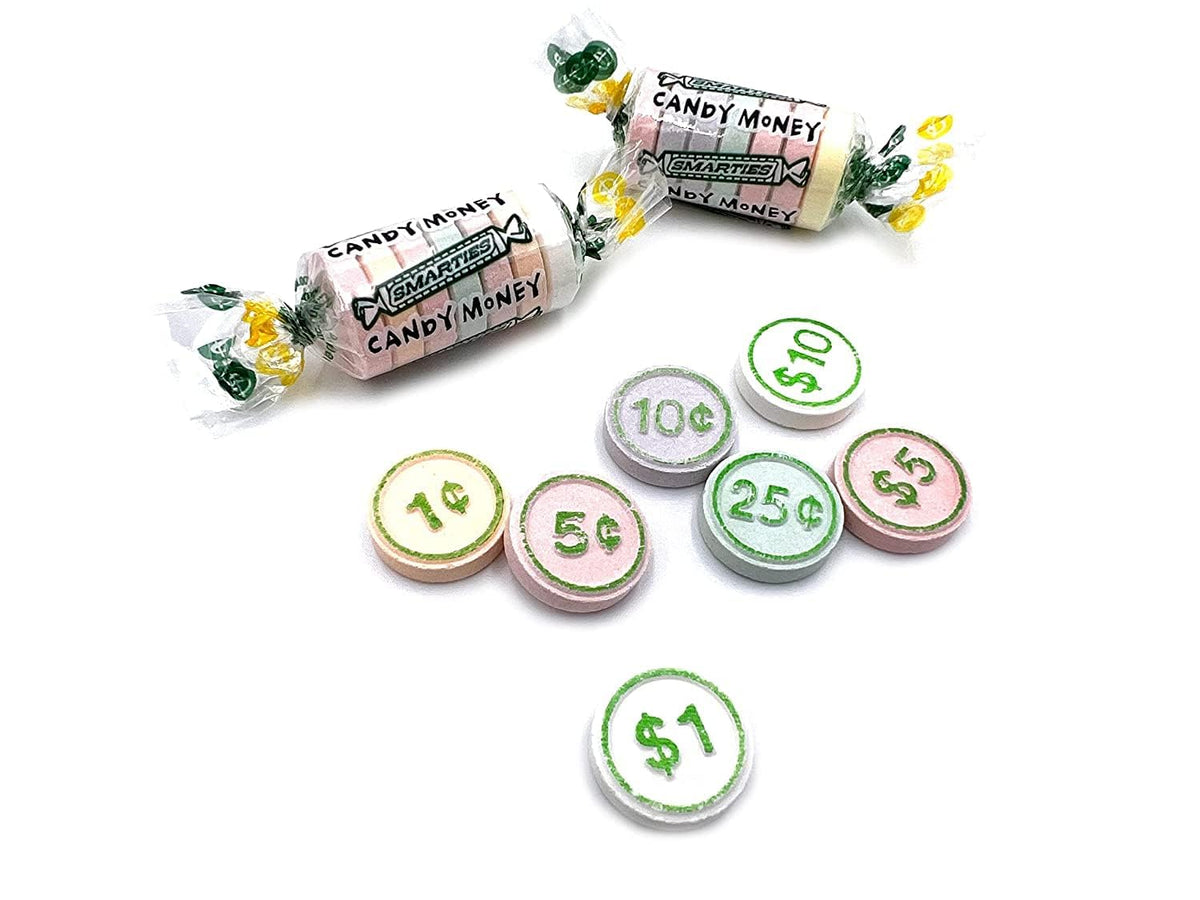 YANKEETRADERS Money Candy coins close-up—colorful flavors and variety for games and prizes.
