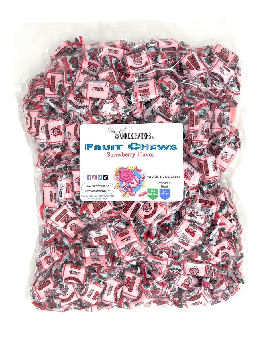 YANKEETRADERS strawberry chews bag with individually wrapped pieces for easy on-the-go snacking.
