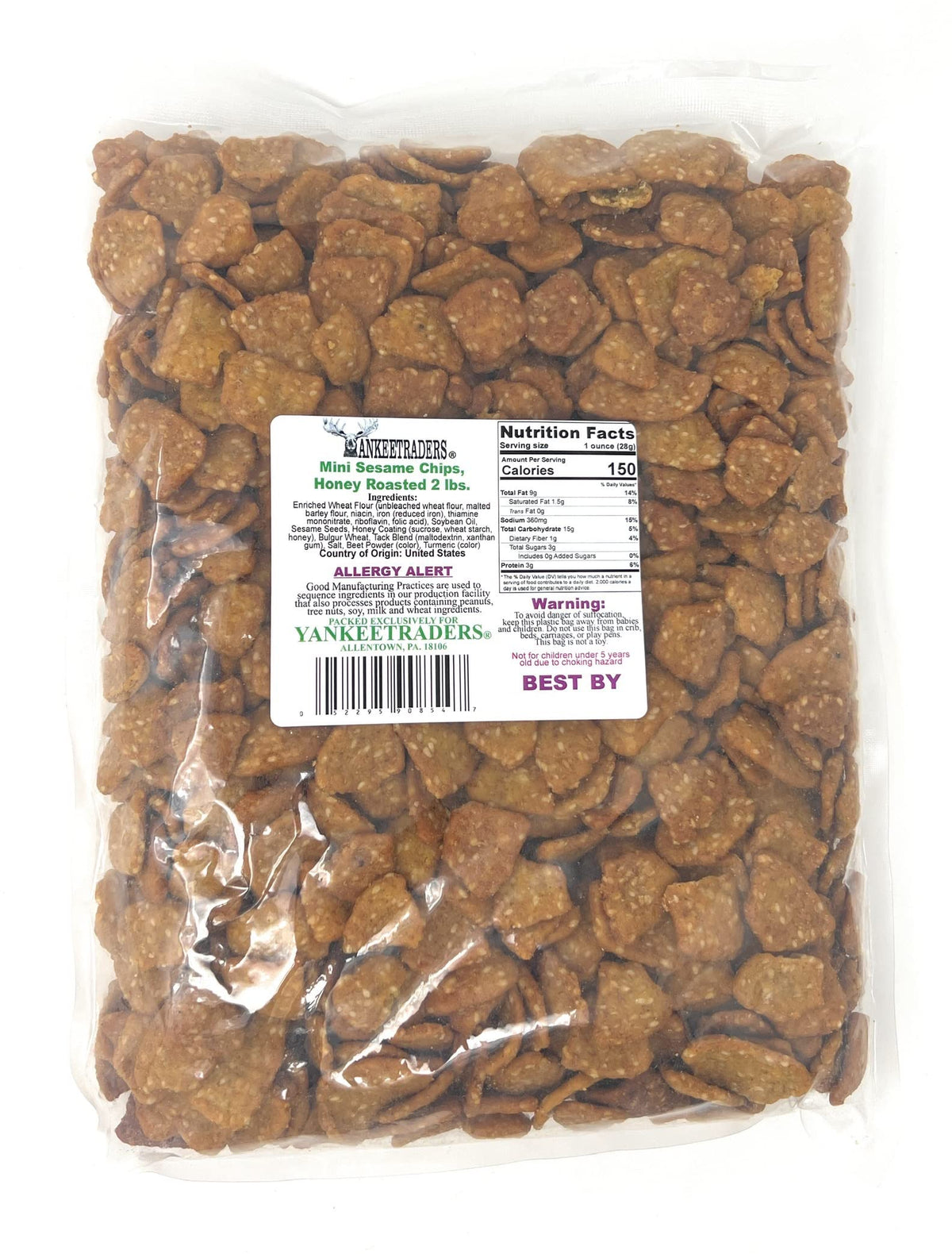 YANKEETRADERS Honey Roasted Mini Sesame Chips in bag, perfect snack for gatherings.