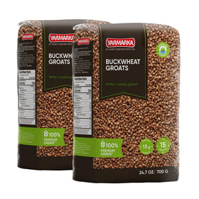 Yarmarka toasted buckwheat groats pack on shelf, a versatile pantry staple.