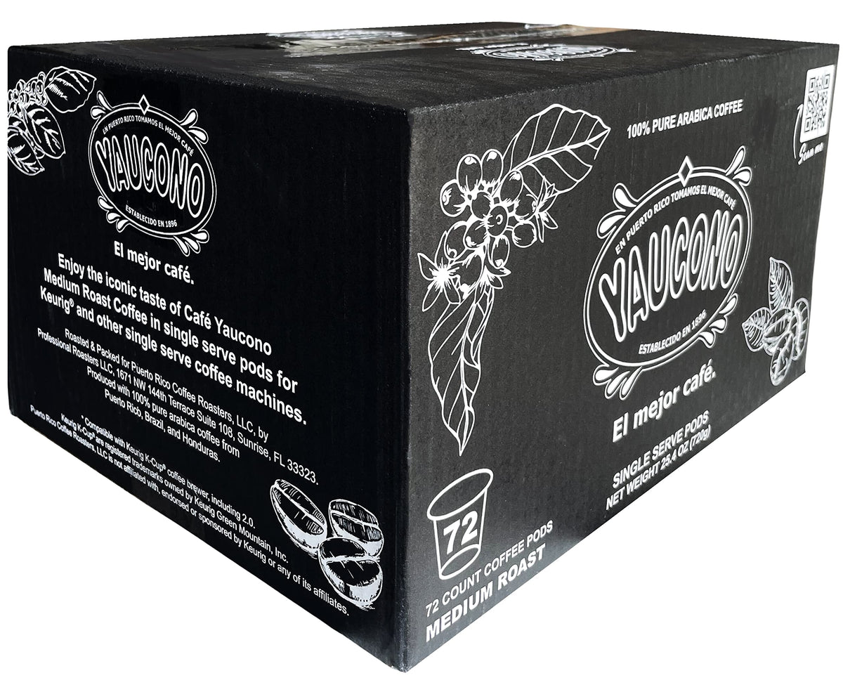 Close-up of Yaucono 100% Arabica beans used in the blend.