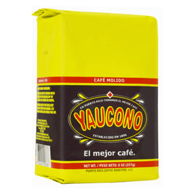 Yaucono brand logo on packaging signals trusted Puerto Rican coffee.